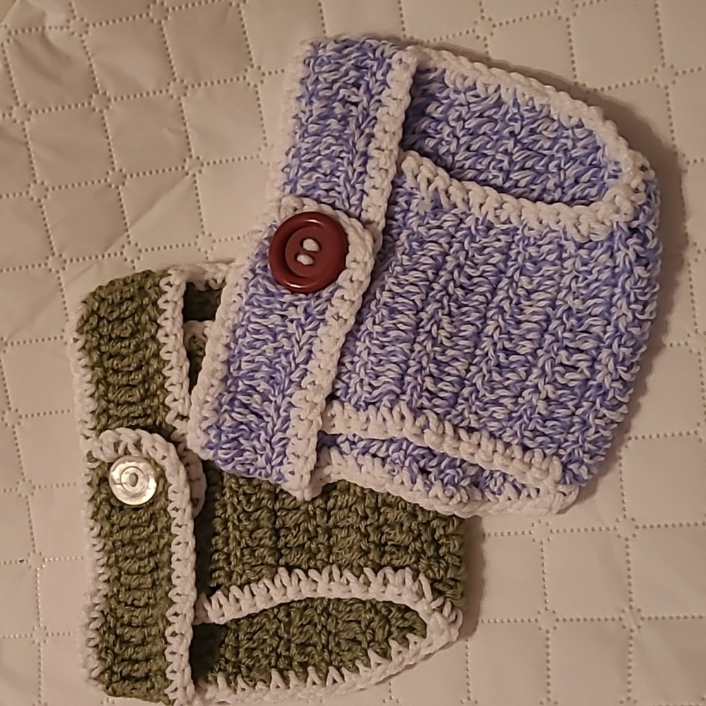 Handmade crochet knitted baby infant diaper covers blue and green set of 2